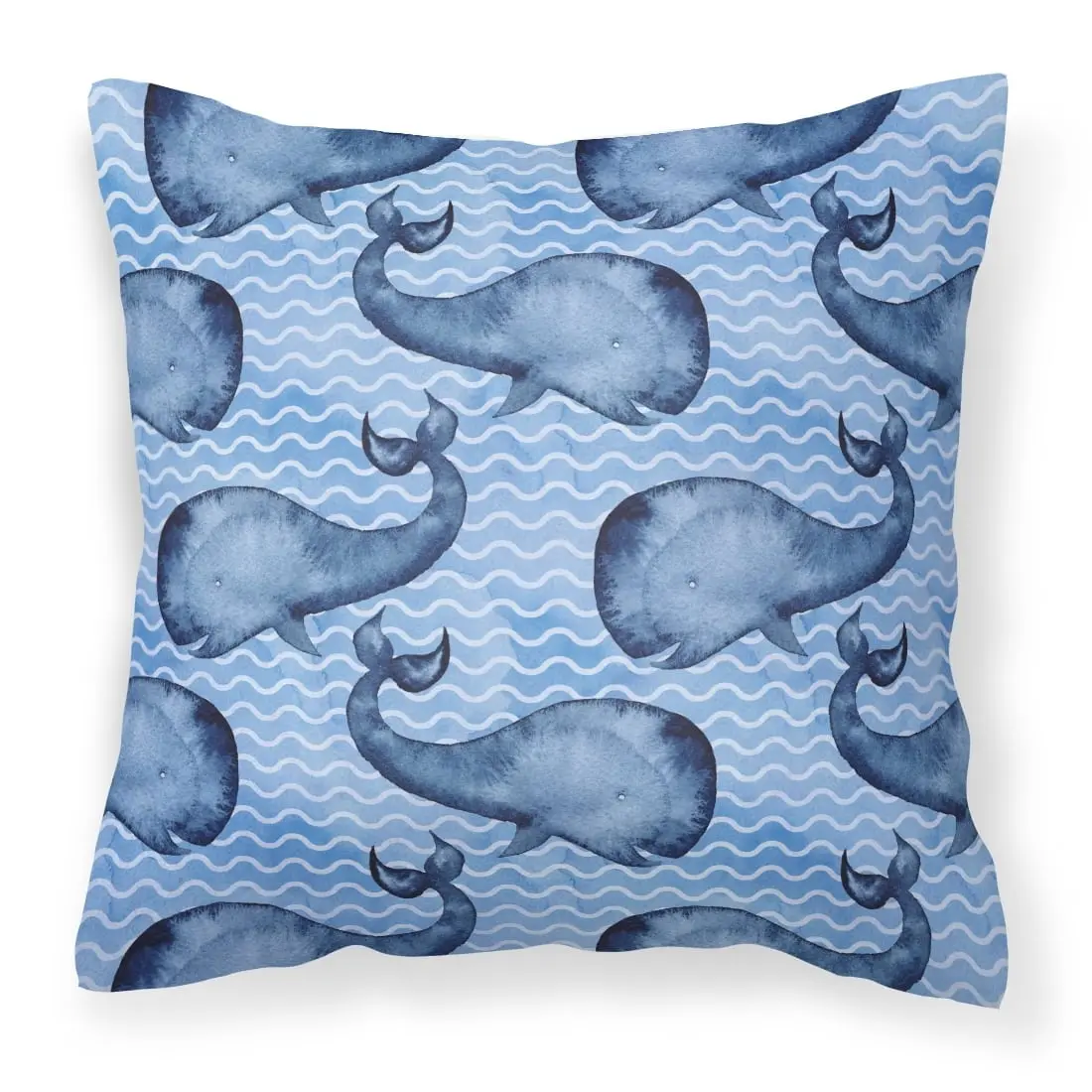 18 x 18 in. Polyester Beach Watercolor Whales Decorative Pillow - Fade Resistant, Machine Washable