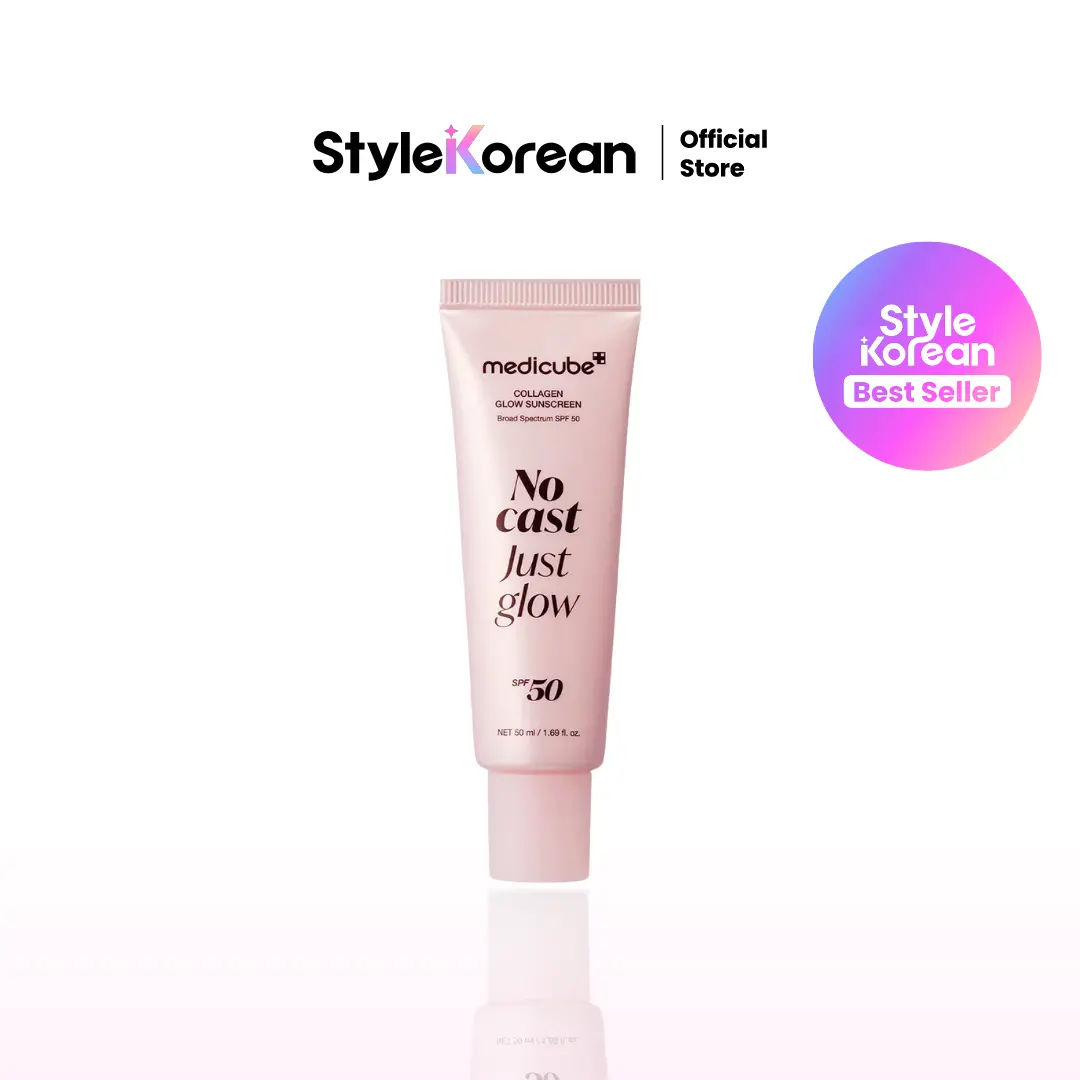 [Official Medicube Partner] No Cast Just Glow Collagen Sunscreen | SPF 50 Broad Spectrum Face Sunscreen | Lightweight, Non-Sticky, Hydrating Formula | Peptide, Cica for Soothing & Glow | Korean Skincare
