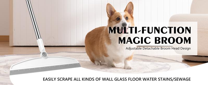 Multifunction Magic Broom 54 Inch Adjustable Silicone Floor Squeegee 2 in 1 Sweep & Scrape Cleaning Broom for Bathroom Kitchen Shower Pet Hair Glass