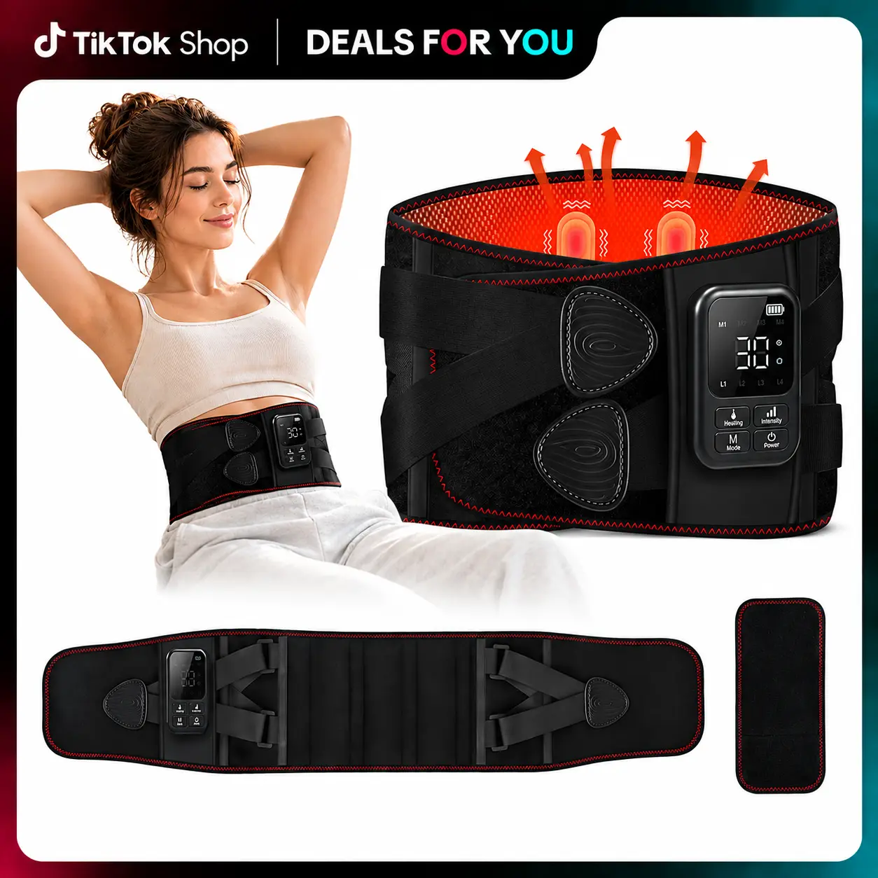 Cordless Heating Massage Belt for Lower Back Soothe Discomfort - 5000mAh Adjustable Heat Therapy Wrap with 4 Vibration Modes & Rechargeable Battery - Heating Pad for Men & Women #TikTokShopDealsforYouDays