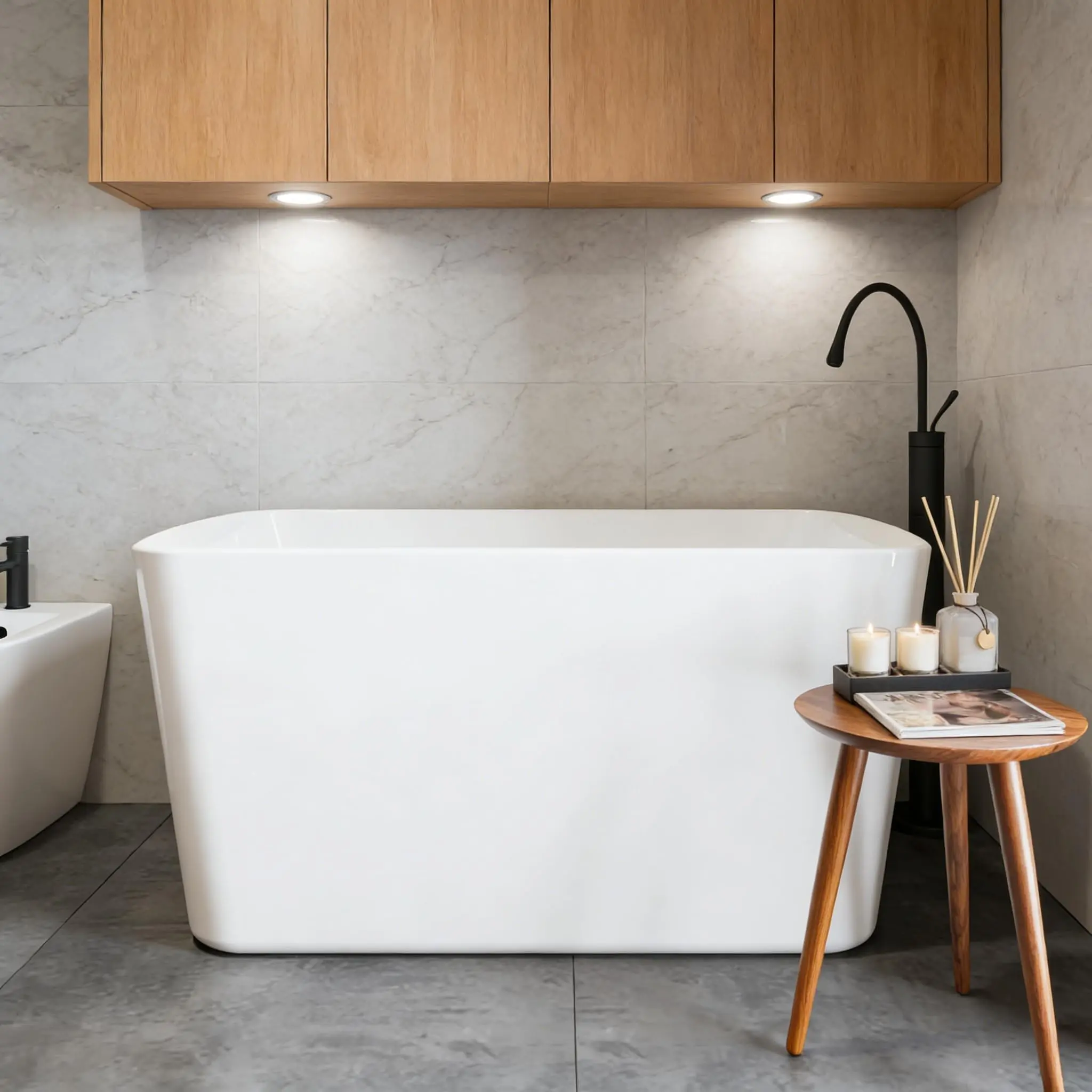 49 in Contemporary Rectangle Freestanding Acrylic Bathtub - Deep Soaking Stand Alone Tub for Relaxation, Condos & Compact Homes, with Chrome Drain, Overflow, Durable, Easy-to-Maintain Design (White), Minimal Upkeep Required
