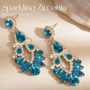 Rhinestone Drop Tassel Earring Ele Blue Earrings Vintage Ear Jewelry for Women Fashion Exaggerated Drop Light Luxury High-end beautiful traditional jewellery fashionable cadena y aretes y2k jewelry Men's Festive billie neon and yera valentines gifts
