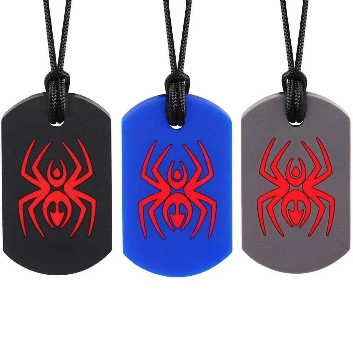FN1 Spider Sensory Chew Necklace (3 Pack) - Chewing Teething Necklace Teether Necklace - Designed for Chewing, Autism Sensory Teether Adults(Standard Firm - Normal Chewer)