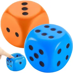 Zomiboo 2 Pcs 3.93'' Large Foam Dice for Classroom Jumbo 6 Sided Giant Dice Casino Party Decoration Squeeze Anxiety Stress Relieve Toy Gifts for Valentine's Day Adults Kids Board Game, Blue Orange