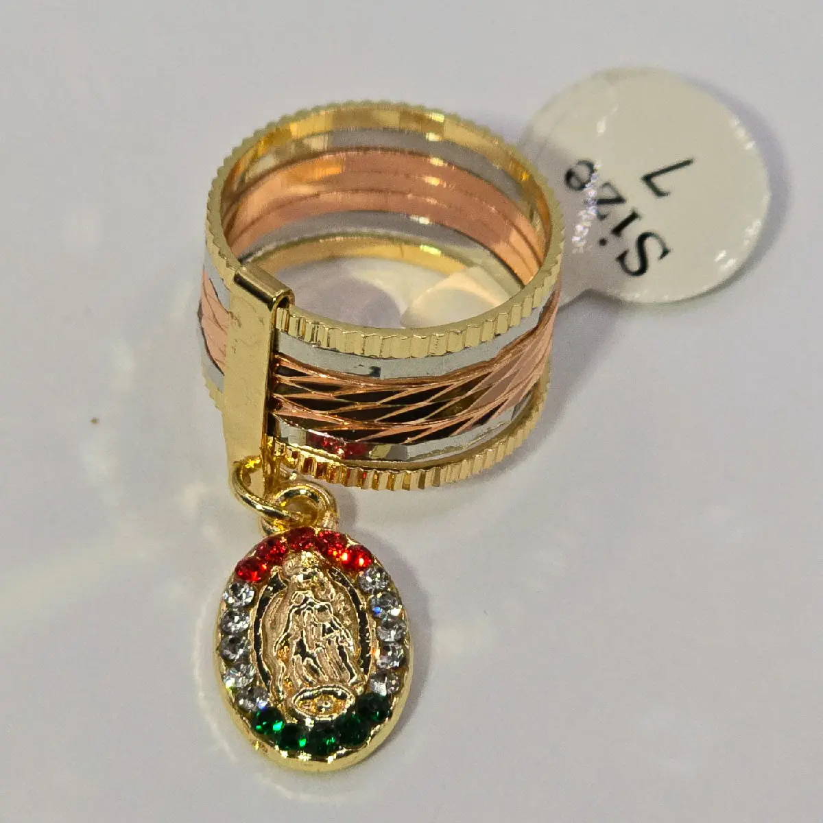 Virgin Mary Semanario Ring, Gold-Plated with Vibrant Colored Stones, Unique Artistic Jewelry for Women, Sizes 7-10, Accessories, Stones Design, Unisex Fit, Vibrant Mix