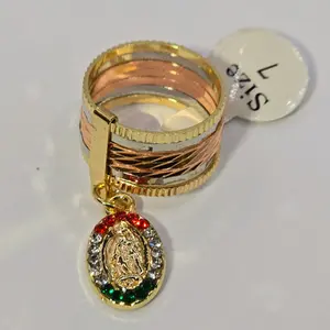 Virgin Mary Ring with Vibrant Colors Stones Semanario Style Gold-plated  Available in Sizes 7 8 9 10