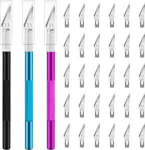 3 Exacto Knives with 30 Exacto Blades #11, Craft , Hobby, Precision Knife, Exacto Set for Crafts, Arts, Modeling, Scrapbooking (Purple-Blue-Black)