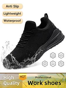 Non-Slip Work Shoes Waterproof Oil Resistant Breathable Mesh Comfort Chef Footwear Men's & Women's Versions Black Nurse Shoes Lightweight Girl Closed with Laces Work Safety Sneakers Nonslip Work Shoes