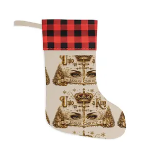 Unto Us a King Is Born Christmas Stocking | Religious Nativity Plaid Cuff