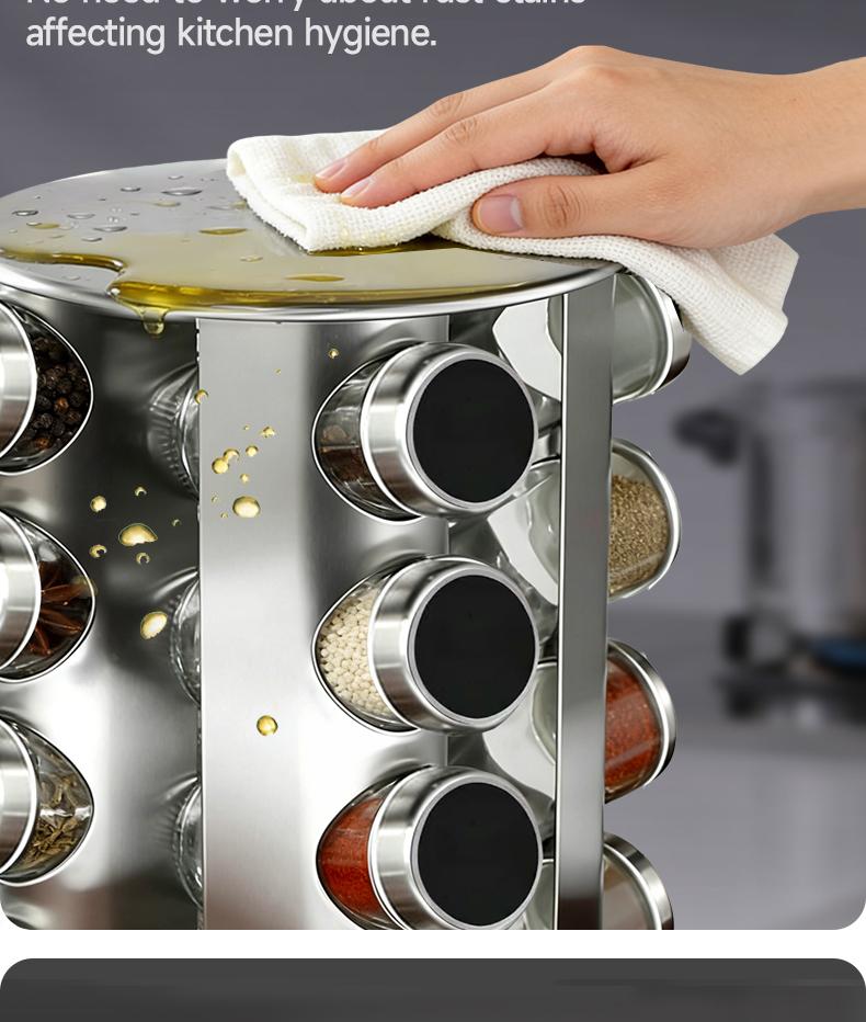 New multifunctional rotating kitchen spice rack & seasoning storage box set, 360° rotating design, stable basewhite cap