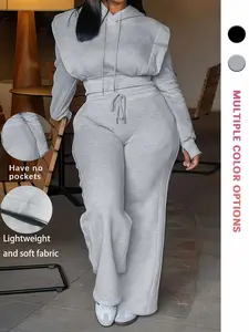 Women's Hooded Sweatshirt Set, Slim-Fitting Waist Cinching Top & Wide Leg Pants, Casual Sportswear for Daily Commute Fall Winter