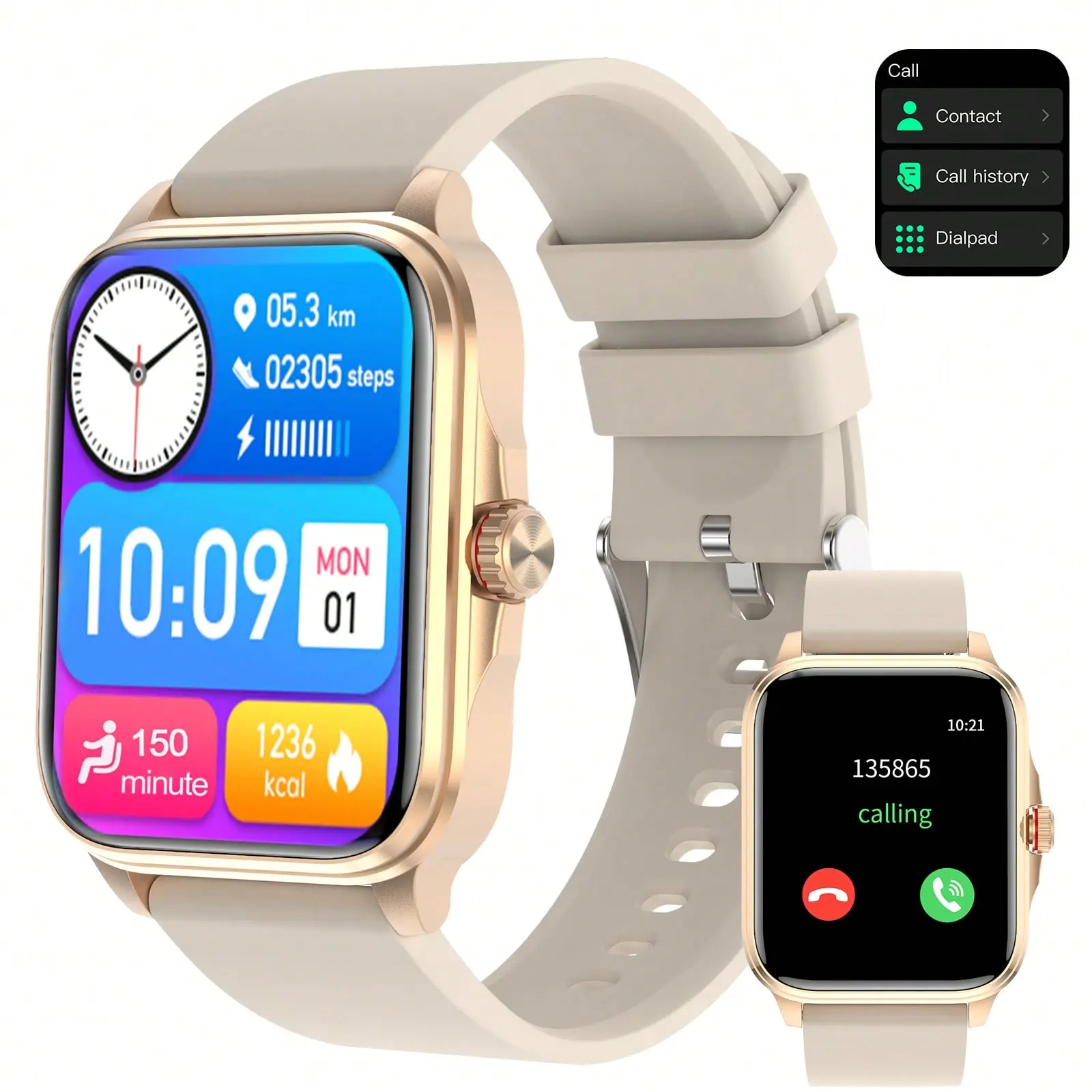 Smartwatch supporting Bluetooth calling, custom dynamic wallpapers, an AI voice assistant, and multiple sports modes—a smart activity tracker designed for both men and women.