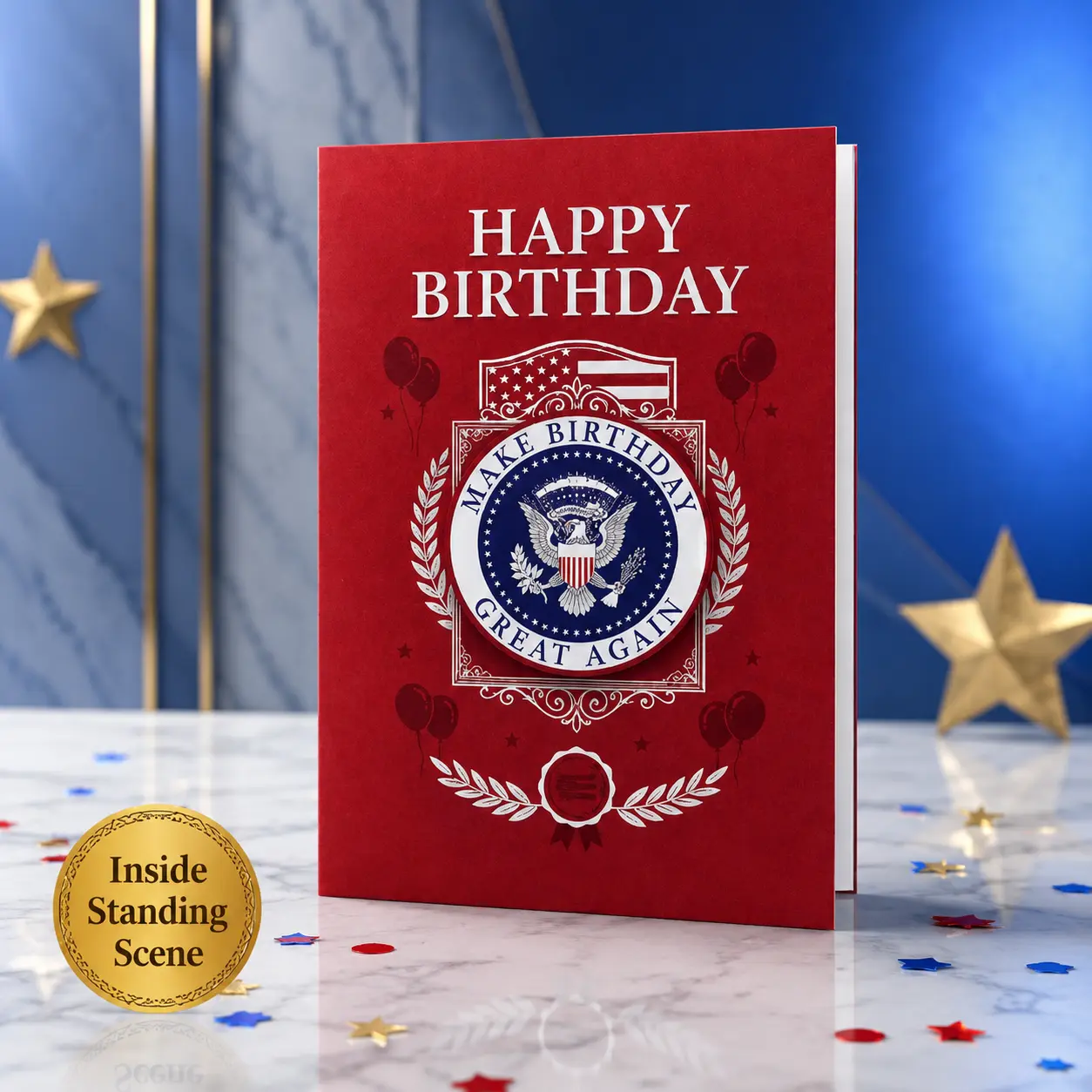 Funny Talking Musical Greeting Card - 5x7in Premium White Envelope, Pre-Installed Batteries, Real Voice Audio, "Make Birthdays Great Again" Political Gag Gift for Moms, Dads, Office Stationery Supplies Card