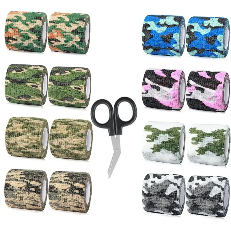 16pcs Camouflage Self‑Adhesive Cohesive Bandage, Non‑Woven Elastic Self‑Stick Wrap Tape, Breathable Waterproof Sports Protective Bandage for Wrist Ankle Sprain, Pet Wound Care, Gear Camo Decoration