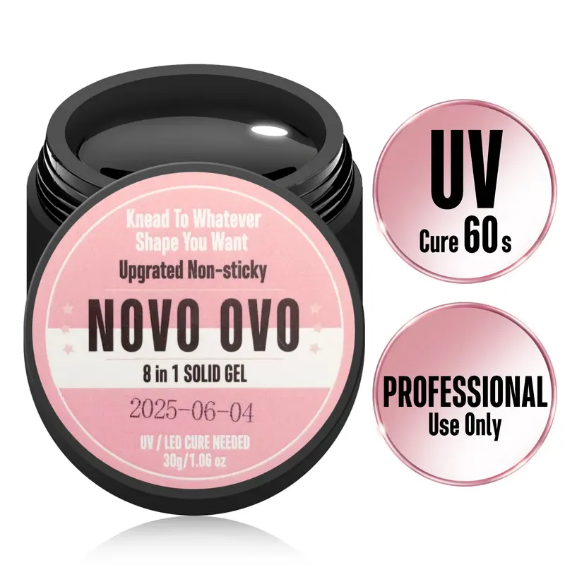 NOVO OVO 8-in-1 Nail Art Eco-Friendly Vegan Non-Sticky Solid UV Adhesive - Mint-Fresh Gel, 3D False Nail Tips Strong Long-Lasting Glue, 30g,familyfun