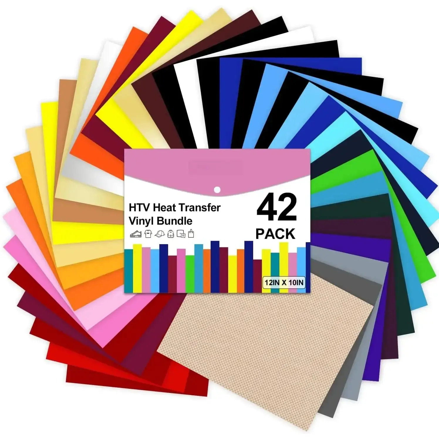 HTV Heat Transfer Vinyl Bundle: 42 Pack 12" x 10" Sheets Iron on Vinyl, 30 Assorted Colors, Heat Transfer Vinyl for DIY T-Shirt