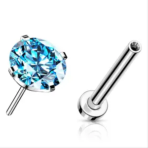 20G/18G/16G Aqua Blue Threadless Flat Back Studs • Push Pin Labret • Flat Back Earring • Tragus Stud • Flat Back Nose Stud • Helix Stud • Cartilage Stud • Threadless Nose Stud • Cubic Zirconia Stud • Implant Grade Titanium • Silver Flat Black Stud