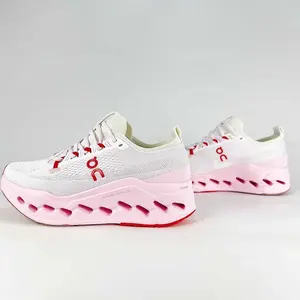 White pink two tone women running sneakers hollow sculpted cushion midsole lace up mesh trainers for daily jogging city commutes