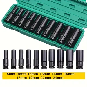 10-Piece Metric Impact Socket Set, Heavy-Duty High Torque Tool 1/2 Inch Drive Sockets, Durable Steel, Suitable for Tire Removal, Truck Maintenance Air Tools