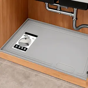 Under-sink mat 25inch x 19inch, waterproof silicone under-sink mat, kitchen leak-proof shelf mat and cabinet protection mat, with raised edges, [BPA-free] bathroom tray home storage mat, gray