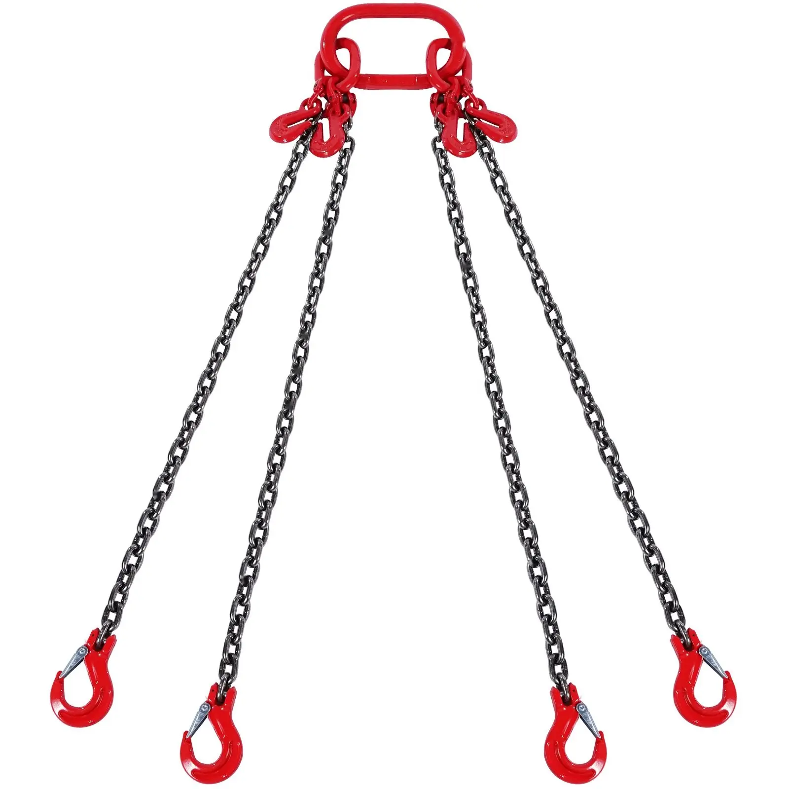 5/16-Inch X 10-Foot Chain Sling, Four-Leg G80 Lifting Chain Assembly With Grab Hooks, 11,000 Lb Working Load Limit, Industrial Rigging Chain For Construction, Crane Lifting, Safety Tested