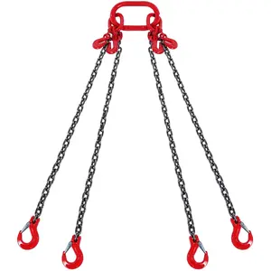 5/16-Inch X 10-Foot Chain Sling, Four-Leg G80 Lifting Chain Assembly With Grab Hooks, 11,000 Lb Working Load Limit, Industrial Rigging Chain For Construction, Crane Lifting, Safety Tested