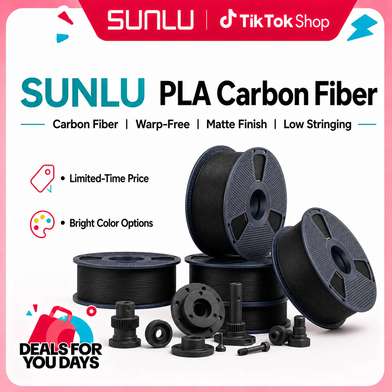 SUNLU Carbon Fiber PLA, Strong and Lightweight PLA 3D Printer Filament, PLA Filament 1.75mm Dimensional Accuracy +/- 0.02 mm, Neatly Wound 3D Printing Filament, 1KG Spool. (Black),back to school,back to school haul