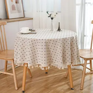 1pc Spring Summer Blue Floral Round Tablecloth, Elegant Fringe Design, Rustic Country Style, Perfect for Home Kitchen, Parties, Weddings