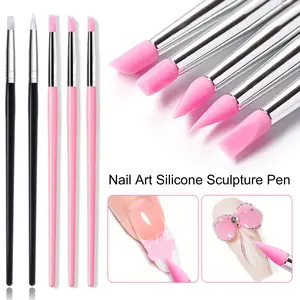 5pcs/set Silicone Nail Art Pen Brush UV Gel Polish Tip 3D Image DIY Dotting Polish Brushes Sculpture Pen DIY Manicure Tool Nail Sculpting Pen