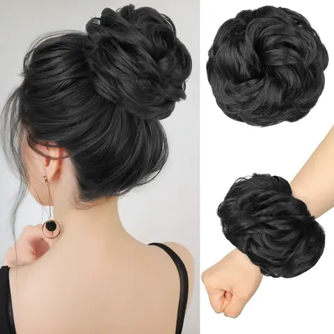 Female Loose Wave Messy Hair Bun Scrunchie - Premium Japanese Fibers Synthetic Hair Extension, Heat-Resistant Layered Easy Updos, Voluminous Volume Hairpiece for Quick Styling