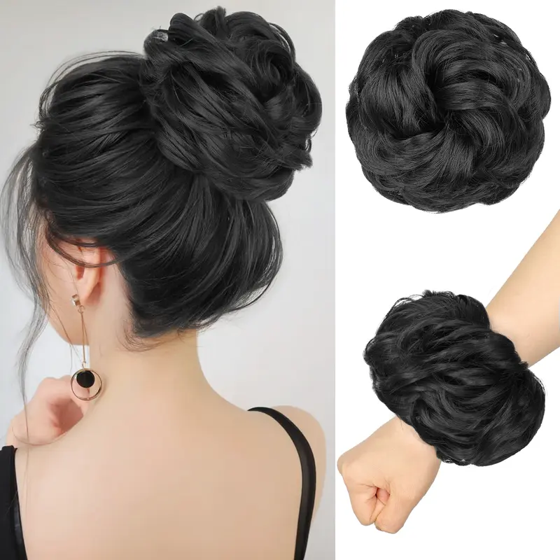 Female Loose Wave Messy Hair Bun Scrunchie - Premium Japanese Fibers Synthetic Hair Extension, Heat-Resistant Layered Easy Updos, Voluminous Volume Hairpiece for Quick Styling