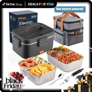 Nifogo Electric Lunch Box 100W 1.8L Food Heater Portable with Tableware Lunch Bag for Car Home Office Travel Non battery powered