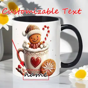 2026  One 11-ounce Ceramic Christmas Mug Featuring a Gingerbread for Man with Santa Hat and Scarf, Candy Canes, and Cookies - Durable Holiday Gift for Coffee, Tea, or Cocoa| High-quality Print, Gingerbread Christmas Decoration