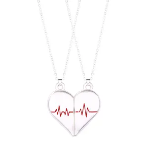 2Pcs Magnetic Couple Heart Pendant Necklace Lovers Women Chain Jewelry Gifts