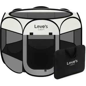 Pet Puppy Dog Playpen, Small Dog Tent Crates Cage Indoor/Outdoor, Portable Playpen for Cat, Foldable Pop Up Dog Kennel Playpen with Carring Case, Removable Zipper Top, Grey