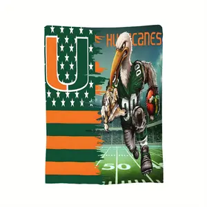 Baseball Blanket Gifts-Miami Football Team Flag Ultra-Soft Flannel Blanket - Vibrant Orange, Green & White Design with Player Action Shot, Perfect for Dorm, Sofa, Bed, Office - Cozy Winter Throw, Ideal Gift for Sports-Christmas gift