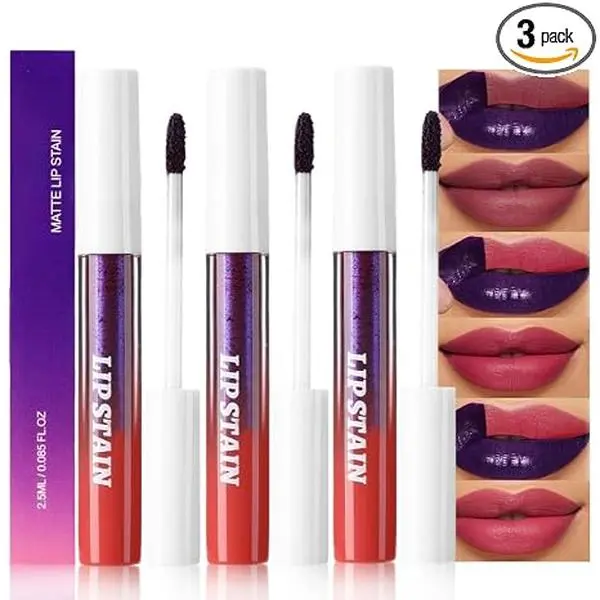 3Pcs Peel Off Lip Stain Tints, Maroon Mauve Red Matte Liquid Lipstick Lip Stain Long Lasting Waterproof for Women, Non-stick Cup Lipstick Peel Off Highly Pigmented Smudge-proof
