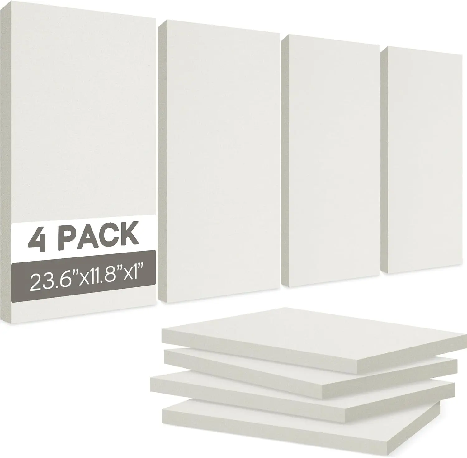 BUBOS 4 PCS Acoustic Panels,23.6''x11.8'' Fabric Soundproof Wall Panels,Self-adhesive Sound Absorbing Panels for Studios, Office, Home Theater, Fabric-Clad Off-White