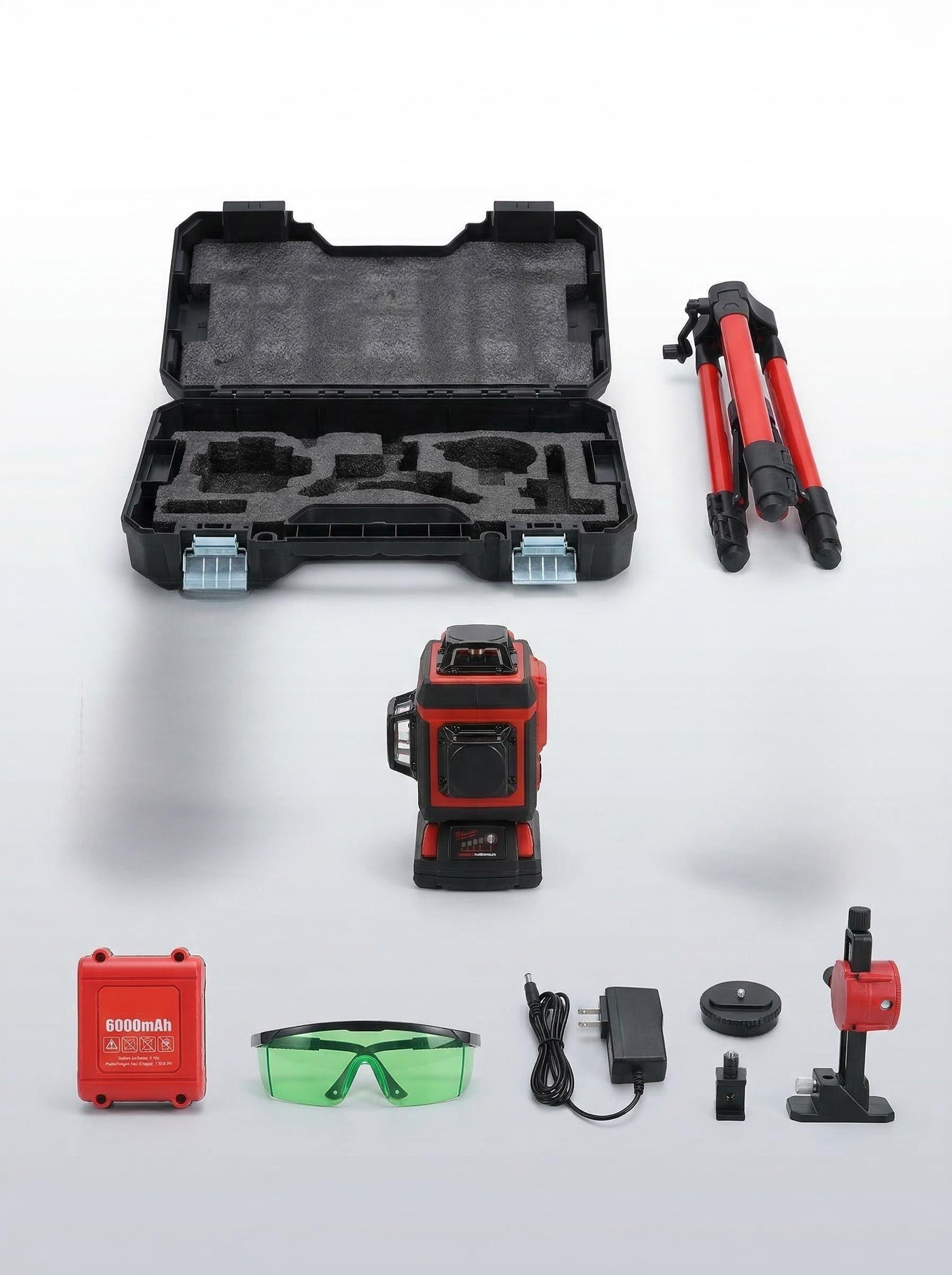 Milwaukee 16 Line Laser Level Kit For Construction Layout And Interior Installation Measuring Tool ±0.3mm Accuracy Dual Power Long Runtime Line Laser Level with Tripod