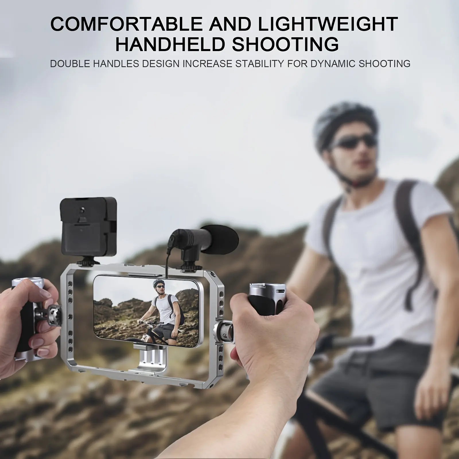 Dual Handle Smartphone Video Recording Stabilizer Rig, Vlog Filmmaking Cage Kit for iPhone and Android, Pro Smooth Handheld Grip, Magnetic & Classic Versions, Camera Accessories
