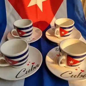 Cuban Flag Espresso Coffee Cup Set 3oz Cups Saucers 8 Piece Cuban Design Perfect for Coffee Lovers with Striped Pattern