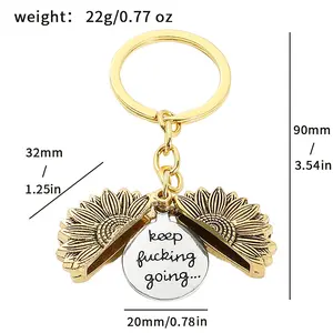 Flip-Open Sunflower Necklace Keychain – Alloy Letter Pendant