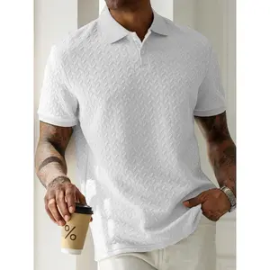 Men's Premium Textured Knit Polo Shirts, High-Quality Waffle Weave Embossed Short Sleeve Collared Tops, Breathable Soft Fabric Regular Fit Button Placket Polos for Business Casual, Office Wear, Daily Commute, Weekend Outfit, Plus Size S-2XL,