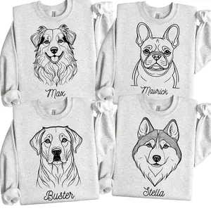 Custom Minimalist Outline Dogs Sweatshirt, Personalized Dog Breed and Dog Name Crewneck, Personalization Dog