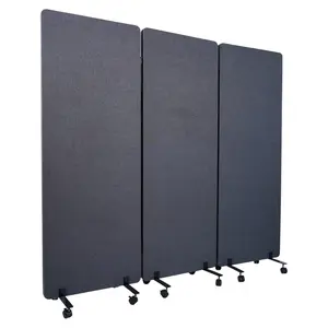 72.8" * 66" Freestanding Acoustic Room Divider, 3 Panel PET Polyester Soundproof Room Screen with Wheels, Portable Partition Divider for Office, Reception Room, School, Hospital