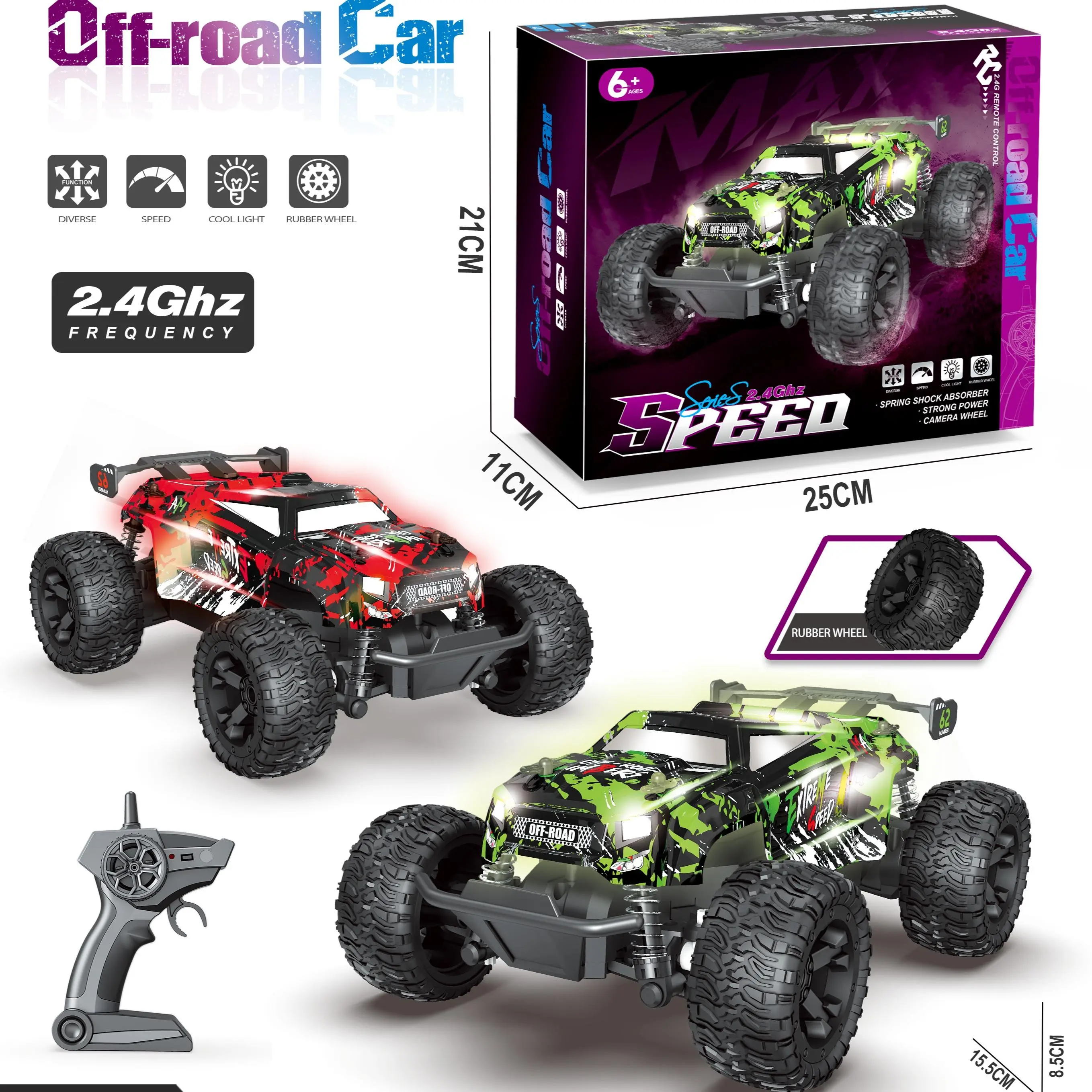 1/18 Remote Control Car with 2 Rechargeable Batteries for Boys Age 3-12 | 2.4GHz All Terrain RC Car with LED Lights & Replaceable Shell, 30 Km/h Off-road RC Truck, Gift for Kids & Beginners