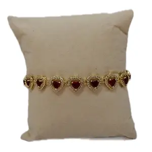 14k Gold Plated Red Heart Bracelet, 7-8 in Fit with 0.5 in Extra Clasp