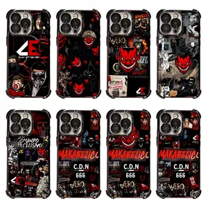 Trendy Art Cool Phone Cases El M-Makabelico iPhone 17 Promax Pro Air 16 Plus 15 14 13 12 11 X XS MAX Four Corners Airbag Electroplated Black Casing Shockproof Protective Cover Gift For Birthday Christmas Halloween