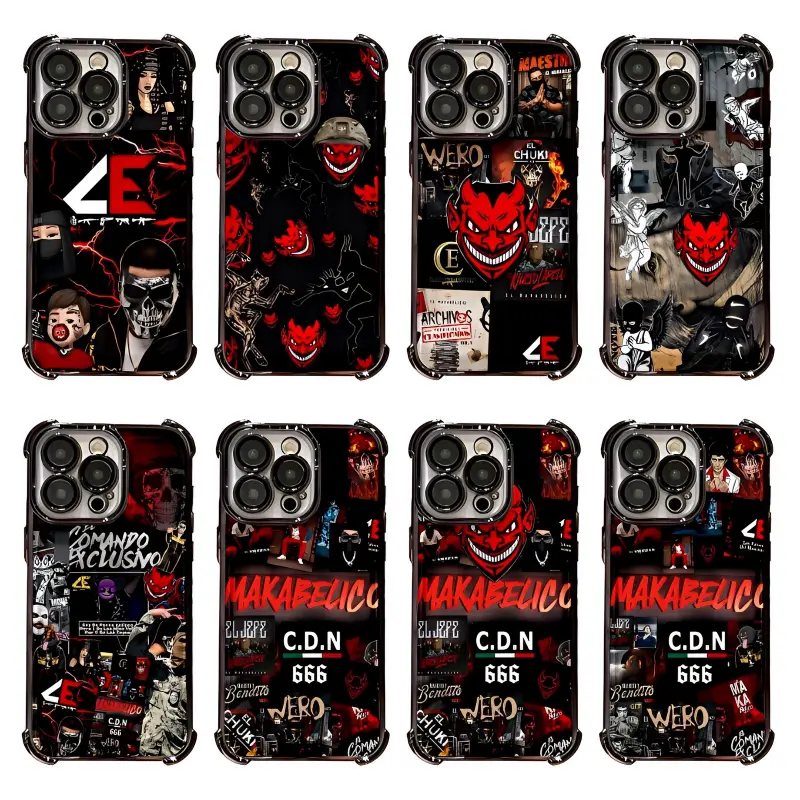 El M-Makabelico Electroplated Black Phone Case - Trendy Art Design, 4-Corner Airbag, Shockproof Protection for iPhone 17 Pro Max, 16 Plus, 15, 14, 13, 12, 11, X, XS Max - Smartphone Cellphone Cover Accessories