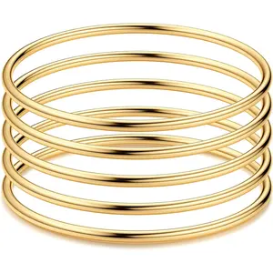 YADOCA 3mm 14K Gold Plated Bracelet Stainless Steel Glossy Thin Round Bangle Bracelet for Women Oval Solid Stackable Bracelets Set